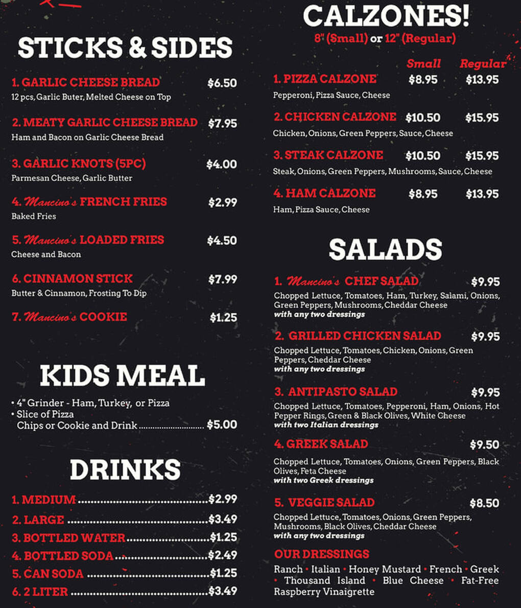 CALZONES! STICKS & SIDES 8° (Small) or 12